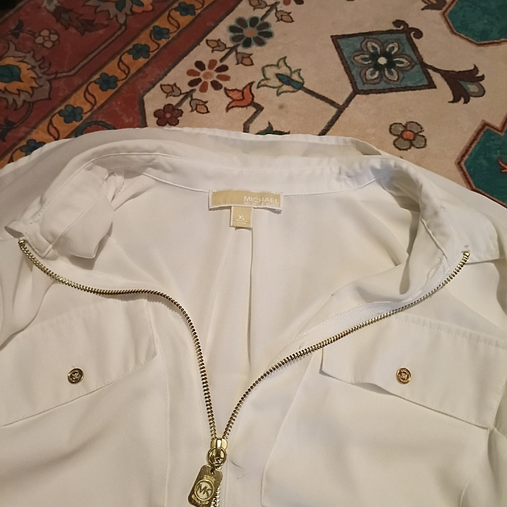 Michael Kors Women's White Blouse with Gold Accents